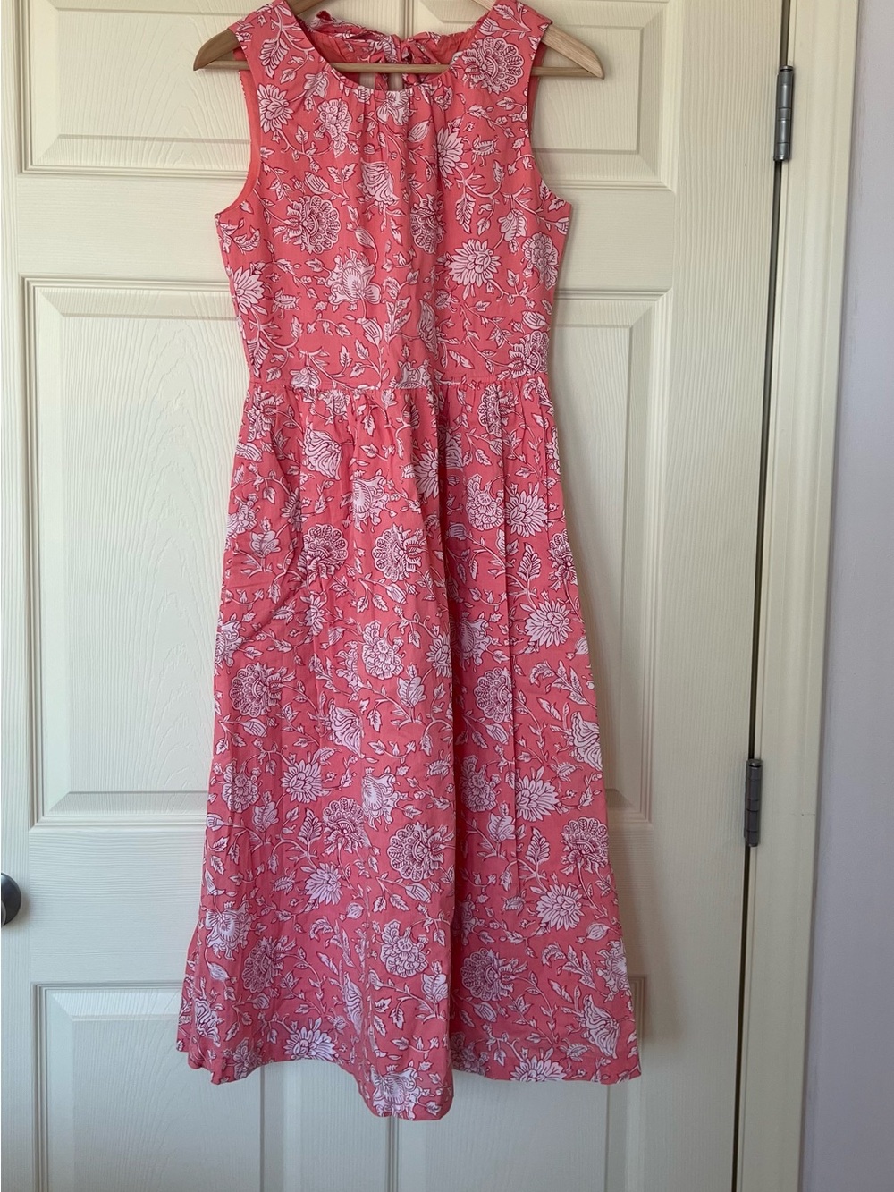 J. Crew Factory Coral Pink Midi Dress with white floral pattern